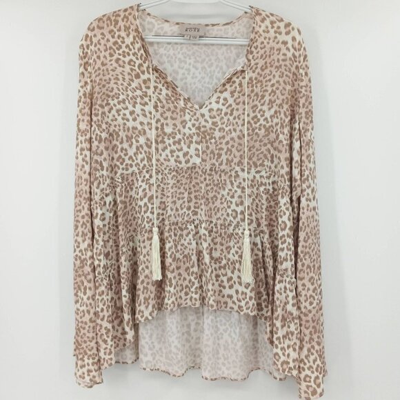 Marchesa Rose Leopard Print Self Tie Blouse Flared Sleeves Hi-Lo Boho Festival S - Picture 2 of 8
